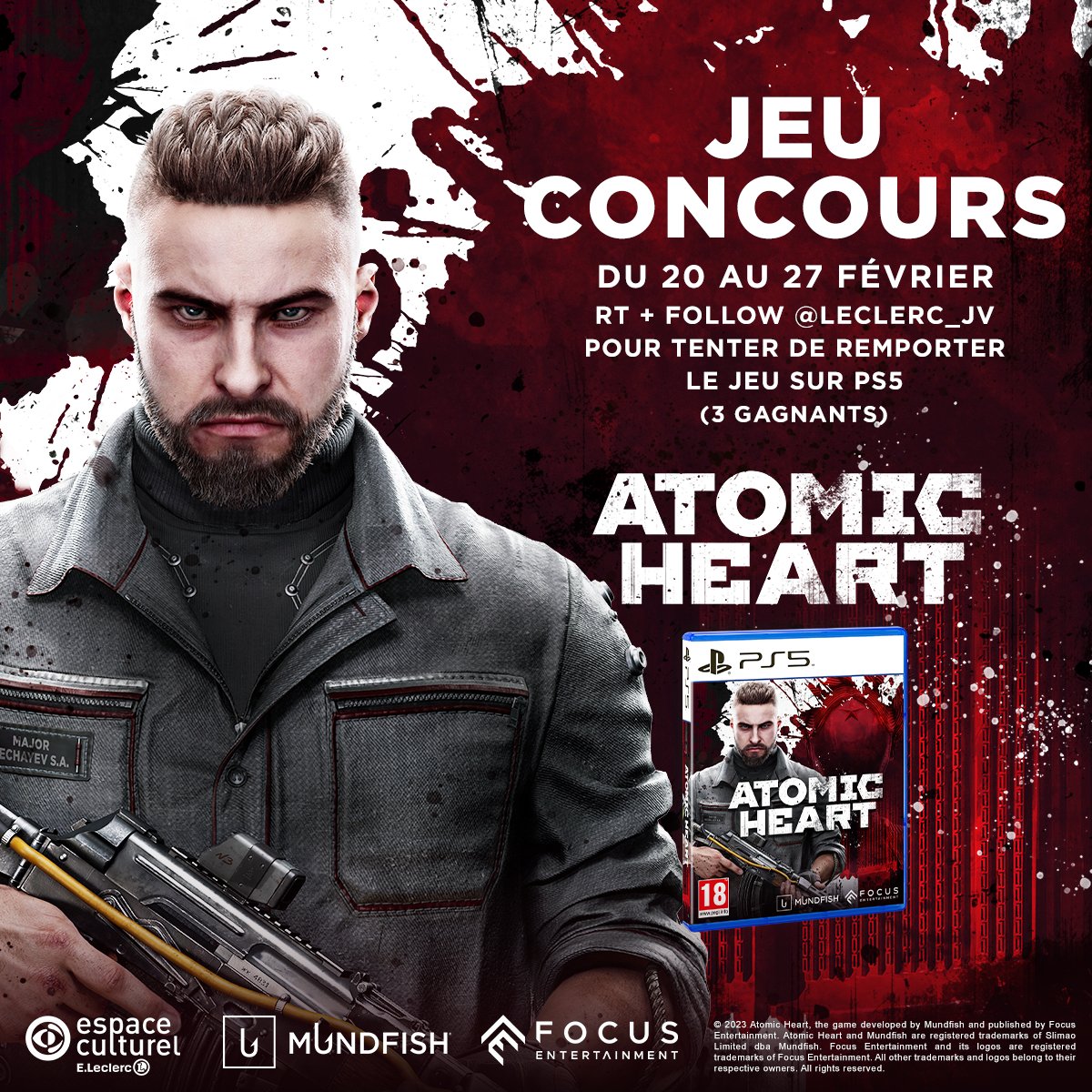 Leclerc_JV's tweet photo. Découvrez le monde de l'Union soviétique alternative de 1955 dans #AtomicHeart sur #PS5 grâce à notre #concours !
3 gagnants🎁
TAS 27.01⏱️

RT + Follow @Leclerc_JV

Atomic Heart➡️https://t.co/XMVeEiP8Md
Règlement➡️https://t.co/D4OFx7wqnR https://t.co/sLdkrdkUXh