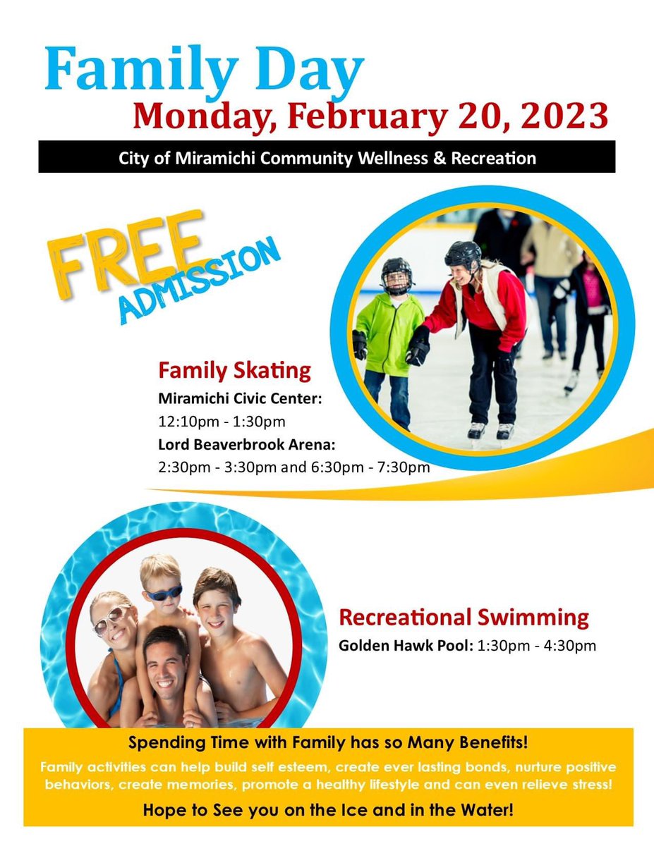 City of Miramichi Community Wellness &amp; Recreation Family Day at Miramichi Civic Centre and Golden Hawk Pool. #Miramichi #FamilyDay