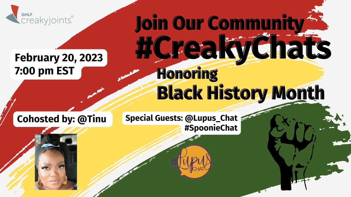 oaactionallianc's tweet image. Join @CreakyJoints TONIGHT at 7PM ET for a #CreakyChats honoring Black History Month. Together we can amplify the voices and experiences of the Black patients within our community. Learn more at bit.ly/41dEbAL