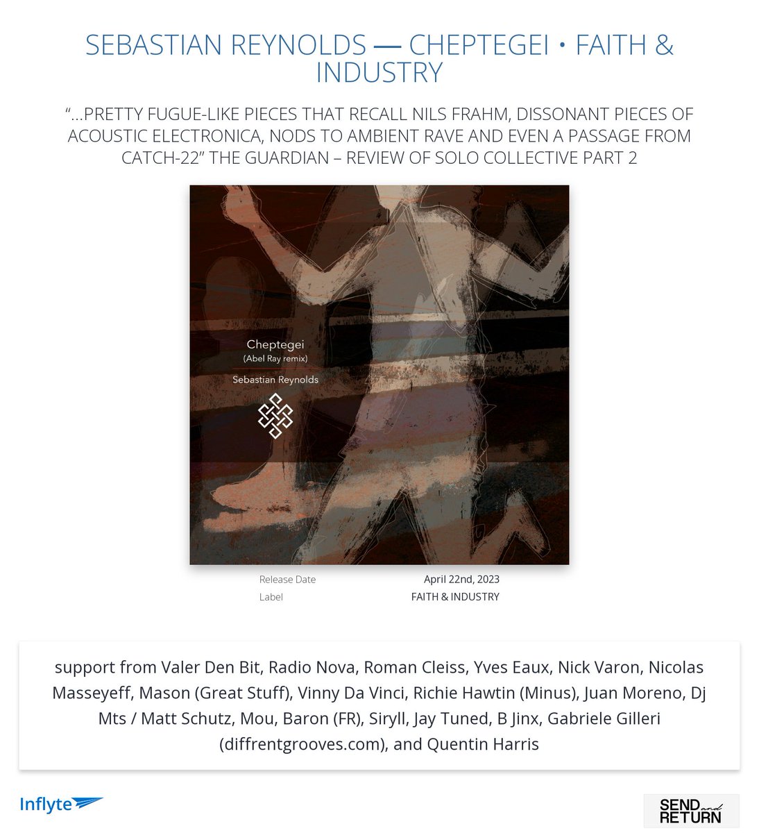 _sendandreturn's tweet image. Cheers @Quentin_Harris for the review "Abel Ray Remix is ethereal"
inflyteapp.com/r/ut5fh6