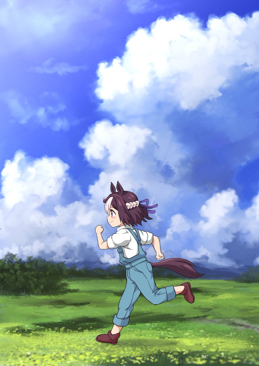 special week (umamusume) 1girl running animal ears tail horse ears overalls horse tail  illustration images