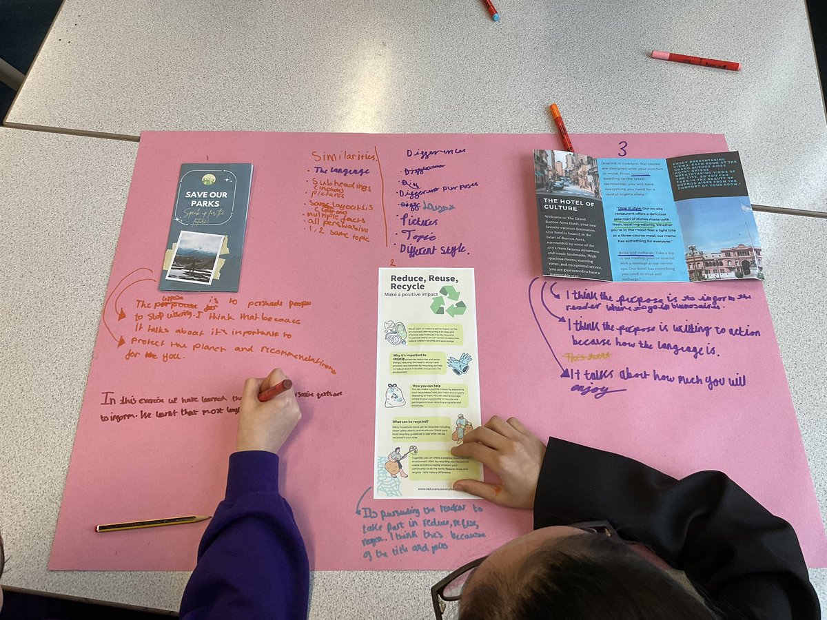MrOBooth_HT's tweet photo. This morning in Year 6 we have enjoyed identifying the purpose of leaflets. We looked at a range of different leaflets before identifying the purpose as well as similarities and differences. https://t.co/w5BMZZGASa
