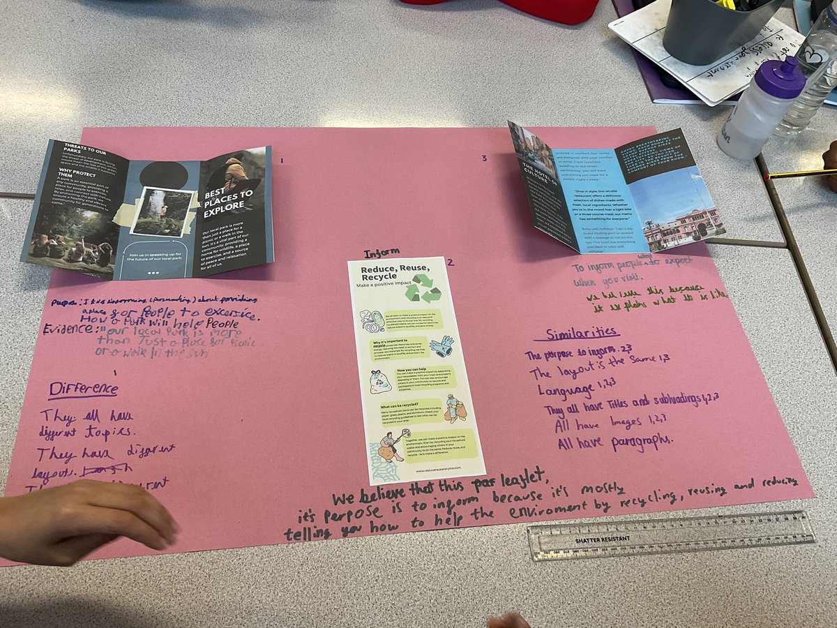 This morning in Year 6 we have enjoyed identifying the purpose of leaflets. We looked at a range of different leaflets before identifying the purpose as well as similarities and differences.
