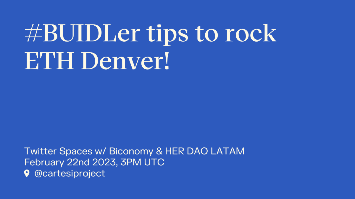 cartesiproject's tweet photo. #ETHDenver here we go! If it's your first time joining one of the biggest #BUIDLathons in the Web3 ecosystem, don’t worry. 

Alongside @biconomy &amp; @herdaolatam we're sharing tips for a successful #BUIDLer experience, set your reminder &amp; drop your Qs below: https://t.co/7jSCHenkLU https://t.co/gtDV4YMLcT