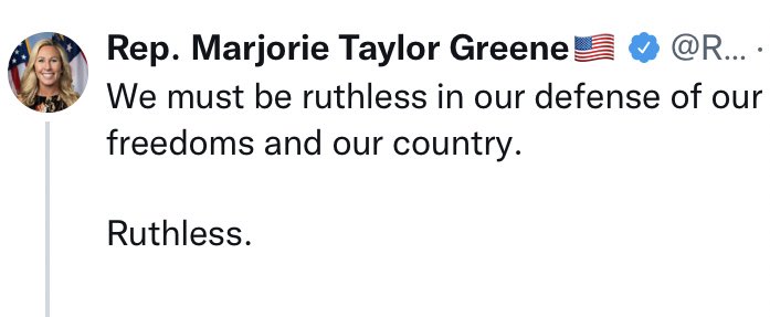 @RepMTG Rep. Marjorie Taylor Greene confirming Ashli Babbitt getting shot for attacking the Capitol and refusing to comply was the proper course of action.
➡️ America should be ruthless against domestic terrorists attacking the Capitol.
#GQPDomesticTerrorists 
#AshliBabbitt - terrorist