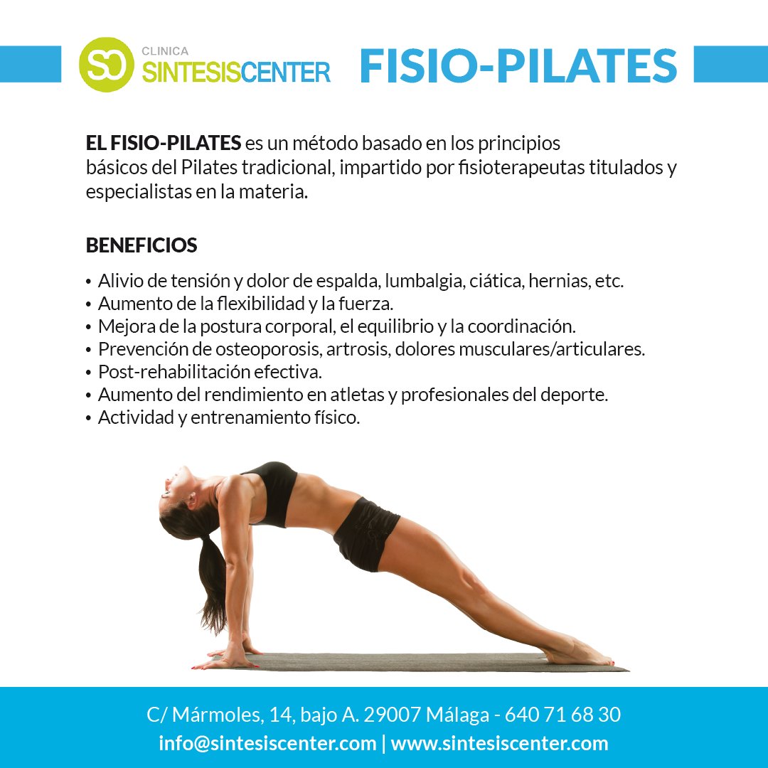 SINTESISCENTER's tweet image. ¿Conoces el FISIO- PILATES? Es un método basado en los principios básicos del Pilates tradicional, impartido por fisioterapeutas titulados y especialistas en la materia
¡Abrimos plazo para NUEVO GRUPO en el mes de marzo. Las clases se realizarán MARTES Y JUEVES de 18:00h a 19:00h
