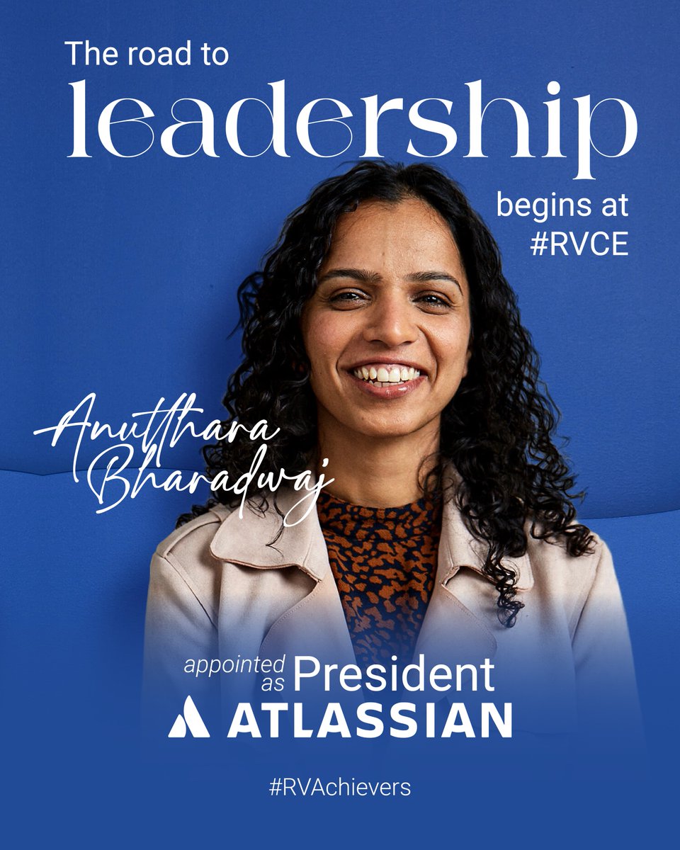 #RVCE alumna Anutthara Bharadwaj is an ideal role model for engineers & aspiring leaders as she takes on the coveted responsibility of President at Atlassian Corporation. We congratulate her on this accomplishment as she inspires students & achievers to #GoChangeTheWorld.