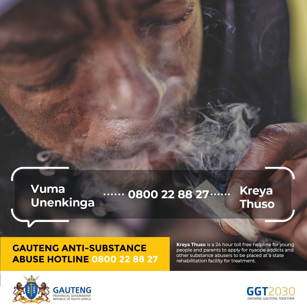 Gauteng Provincial Gov (@gautengprovince) on Twitter photo <a href="/AdvoBarryRoux/">Manโs NOT Barry Roux</a> Kreya Thuso is a 24-hour toll-free helpline for youth, parents and caregivers to apply for substance abusers who are addicted to nyaope and other substances for outpatient and inpatient treatment. #KreyaThuso #GPAntiSubstanceAbuse <a href="/AdvoBarryRoux/">Manโs NOT Barry Roux</a> Kreya Thuso is a 24-hour toll-free helpline for youth, parents and caregivers to apply for substance abusers who are addicted to nyaope and other substances for outpatient and inpatient treatment. #KreyaThuso #GPAntiSubstanceAbuse