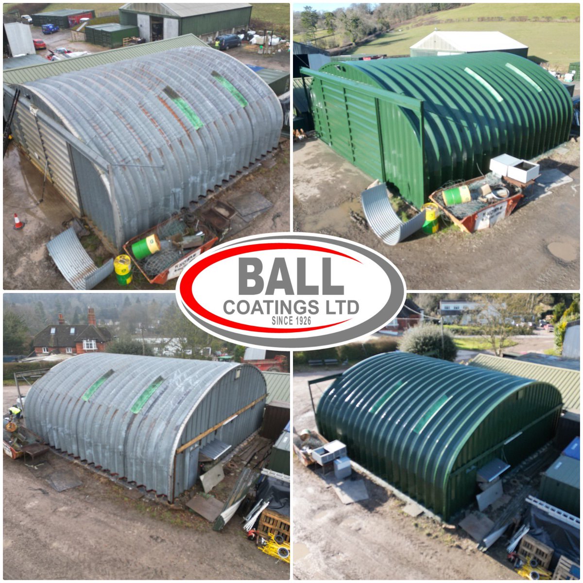 Here’s a recent project of ours where used our aqua washing system and re-coating a Quonset Hut in a nice bright olive green.

#quonset #olivegreen #paint #painting #coating #farm #farming #coating #ballcoatings #quonsethut #recoating #farmbuildings #commercial