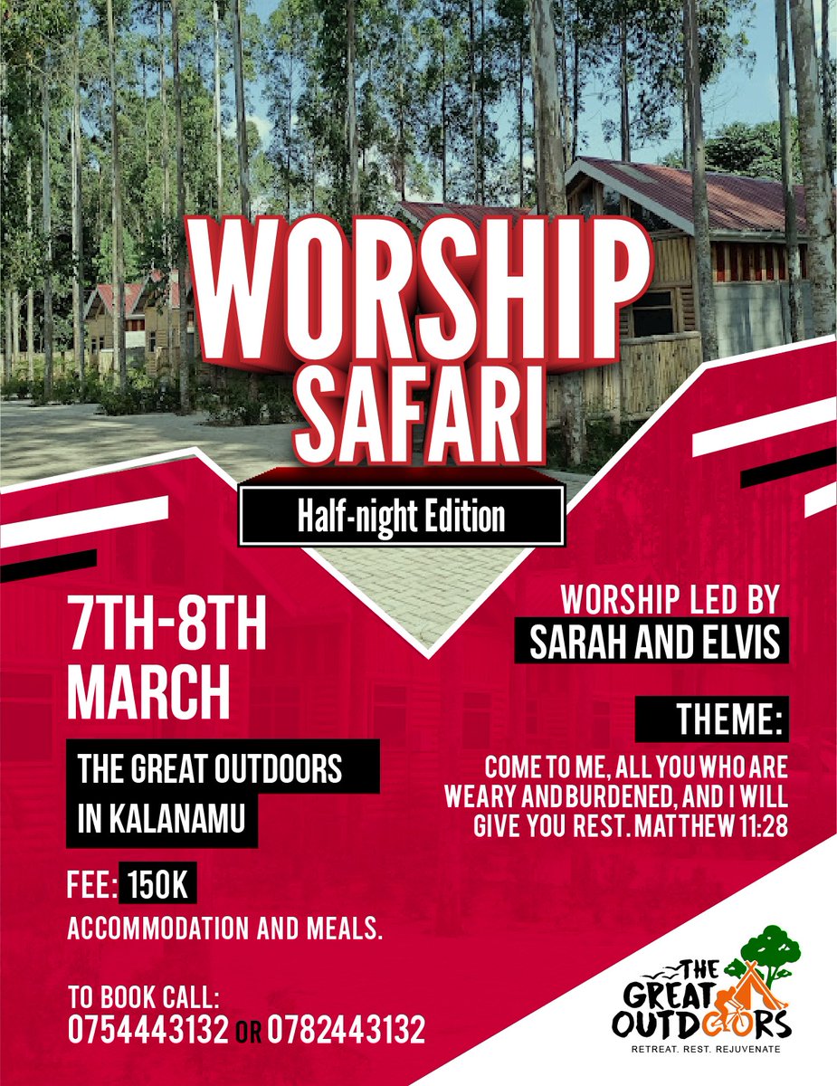 Are you feeling too stressed? 
Need a breather from adulting? Forgotten how to pray? Need a Breakthrough? 
Why don't you consider joining us for the #WorshipSafari on March 7-8...?
Details below. 
Come unto Him you who are weary and burdened for he will give you rest