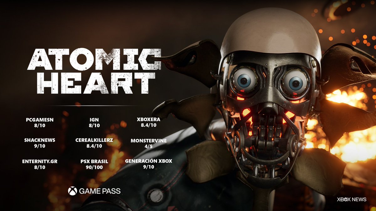 _XboxNews's tweet photo. Atomic Heart reviews are out and are looking good. It releases on Xbox Game Pass tomorrow https://t.co/wS1XnwRUCA