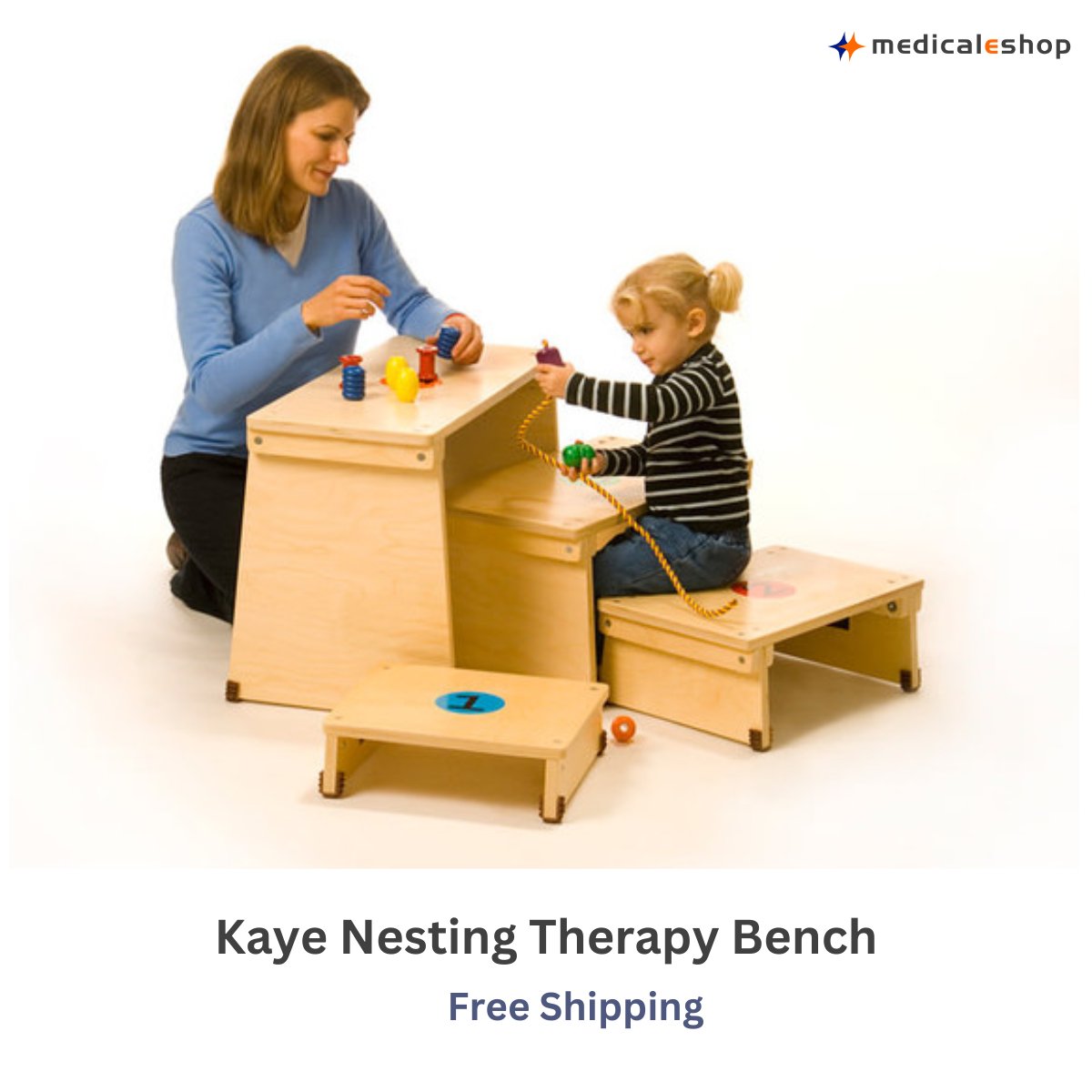 Kaye nesting therapy bench features a solid, stable construction that makes it ideal for children learning to move from one level to another from the floor to sitting on a bench, from side sitting to upright kneeling, or from sitting to standing. 

#therapybench #kayetherapybench