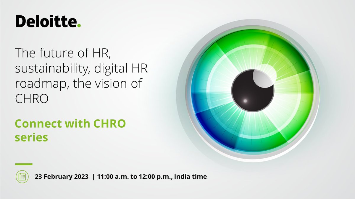 Join the panel discussion on the "Future of #HR, #sustainability, digital HR roadmap, the vision of CHRO“ at the “Connect with #CHRO series.”

Register now: deloi.tt/3lJZfi9

Date: 23 February 2023
Time: 11:00 a.m. to 12:00 p.m., India time

#future #mentalhealth
