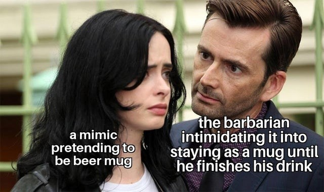 NerdCastle's tweet photo. #DungeonsAndDragons #DnD #NerdCastle #NerdCastleStore #Meme #TTRPG #TableTop  #Boardgames #DM #mimic #barbarian https://t.co/jUGiGabjkL