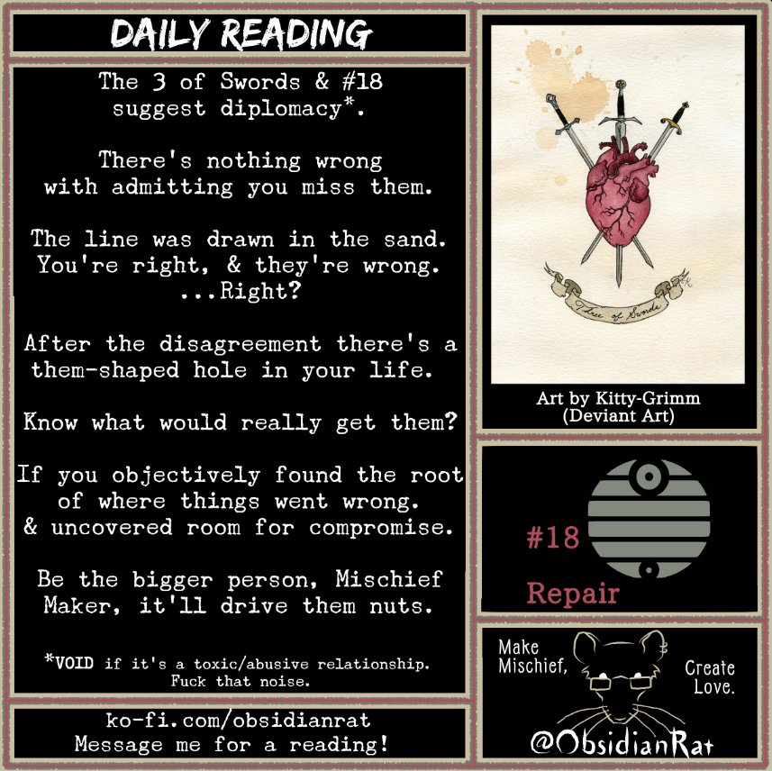 ObsidianRat's tweet photo. #tarot #dailytarot #TalkingRat #Iching #ObsidianRat
I'm not sure about socials, but here's a link to Kitty-Grimm's shop. https://t.co/7xEpjhVWlI https://t.co/WIwhU7BOgu