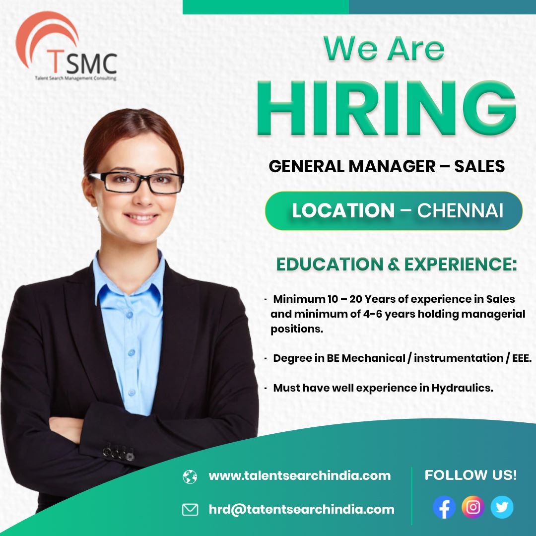 TSMC91023125's tweet photo. Hiring Gm Sales - Chennai from industrial equipment/engineering/automotive background.

Must have well experience in hydraulics.

Drop profiles at hrd@talentsearchindia.com

# #hiring #sales https://t.co/pjiKZFVk1j