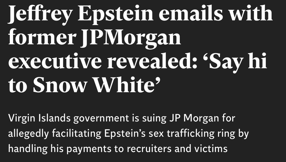 MarioNawfal's tweet photo. 🛑 Former head of JP Morgan ‘Mr Staley’ exchanged over 1000 Emails with Jeffery Epstein.

One message reads: "Say hi to snow white"

The Epstein List is going to be made public this year, why is no one is talking about it?? https://t.co/eh4UDWabsb