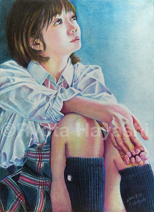 #見た人も無言で青いものをあげる #色鉛筆画 