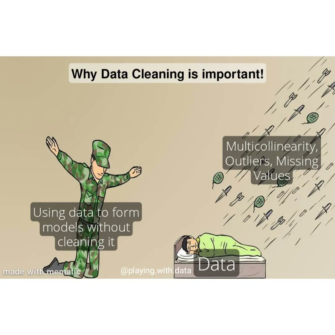 PlaywithData02's tweet photo. Importance of Data cleaning!✨
#dataanalysis #datascience #dataanalyst #datamemes #datasciencememes https://t.co/Wr0ltlrAzQ