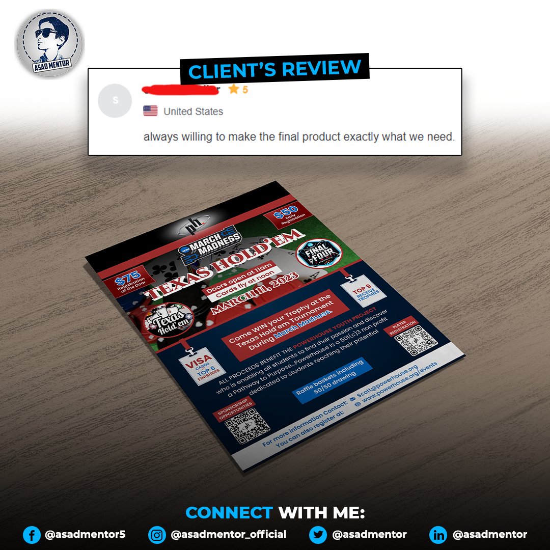 AsadMentor's tweet photo. Event Flyer Design For An Organization :D
.
#asadmentor #letsconnect #HishamSarwar #longtermproject #flyerdesign #flyerdesigner #flyer #clientlove #clientfeedback #clientreview #graphicdesign #advertising #branding #organization #freelancing #Fiverr #ordercompleted #Alhamdulillah https://t.co/78hXXLq7YD