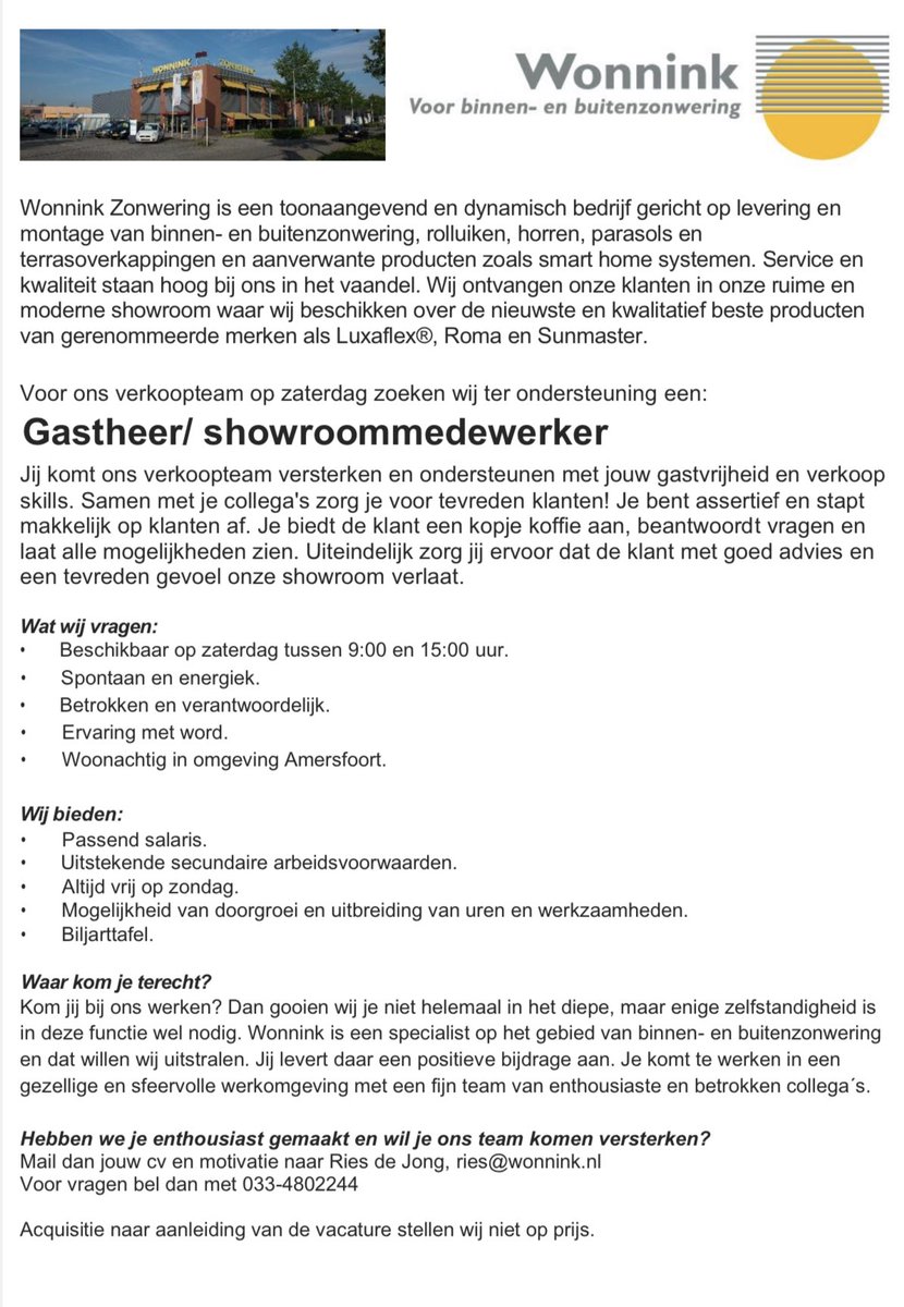 Zoek jij nog een leuke baan, enthousiaste collega’s en  wat exta euri om uit te geven ? Dan is dit misschien jouw kans! #soest  #soesterberg #amersfoort #leusden #baarn #hoogland 

Delen mag 😀
