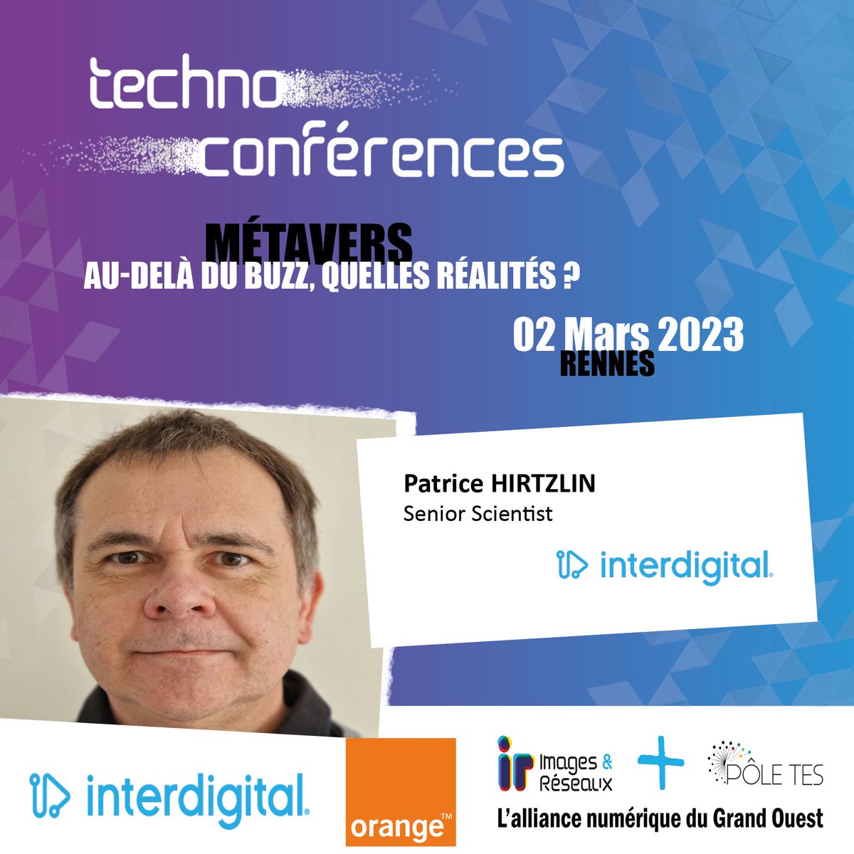 imagesreseaux's tweet image. [📢#Technoconférence] #Métavers, au-delà du buzz, quelles réalités ?

👉 Le métavers, ça vous parle ? RDV le 2/03 chez InterDigital ! 

📢 Ils interviendront sur ce thème :

➡️ Patrice Hirtzlin
➡️ Jérôme Royan
➡️ Jérémy Lacoche

Inscrivez-vous 👉 vu.fr/WRle