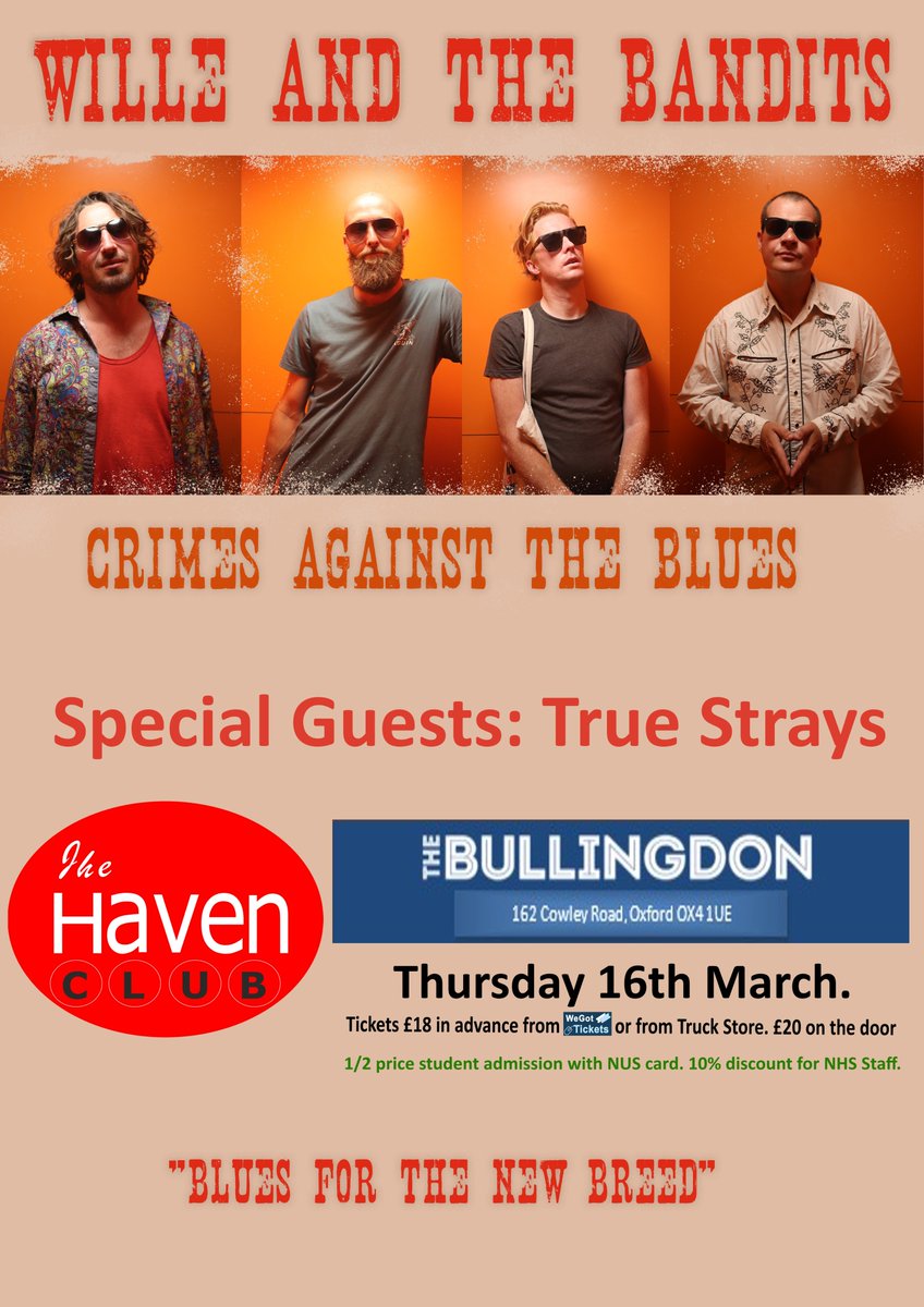 Next show - <a href="/WATBandits/">Wille and the Bandits</a> with <a href="/TrueStrays/">True Strays</a> Thursday March 16th - woohoo! Get your tickets here: wegottickets.com/event/556912