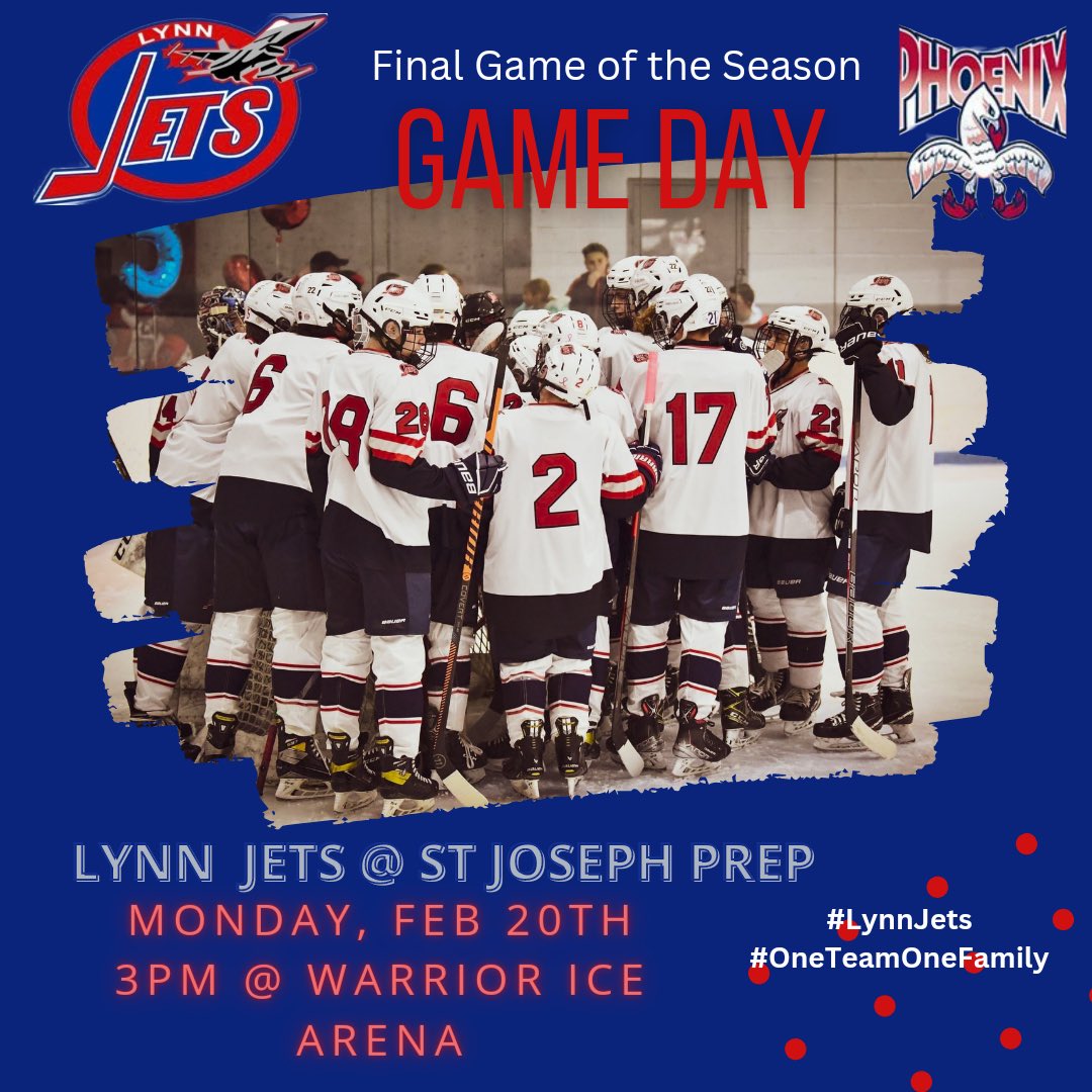 🚨 GAME DAY / FINAL GAME 🚨

#LynnJets
#OneTeamOneFamily

@In_The_Slot, @MassHSHockey, @GlobeSchools, @MassNZ