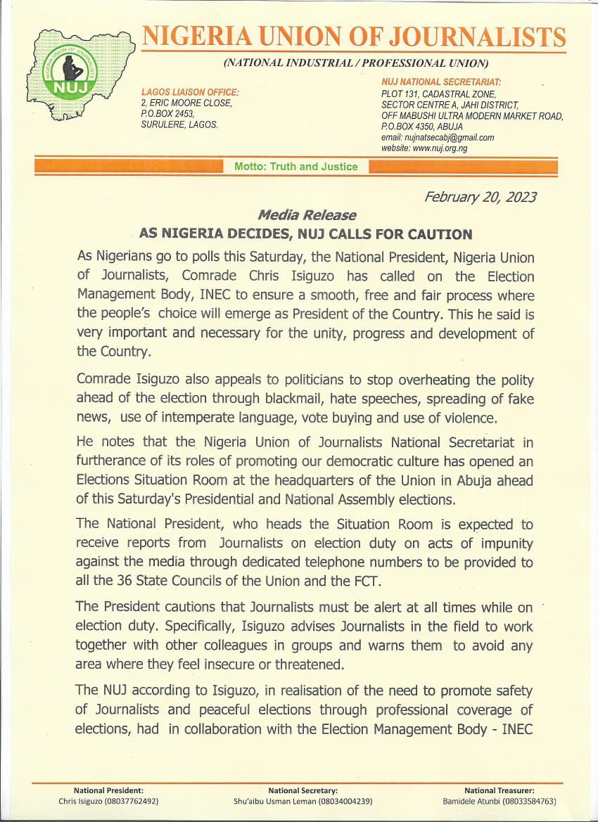As Nigeria Decides, NUJ calls for caution (1)