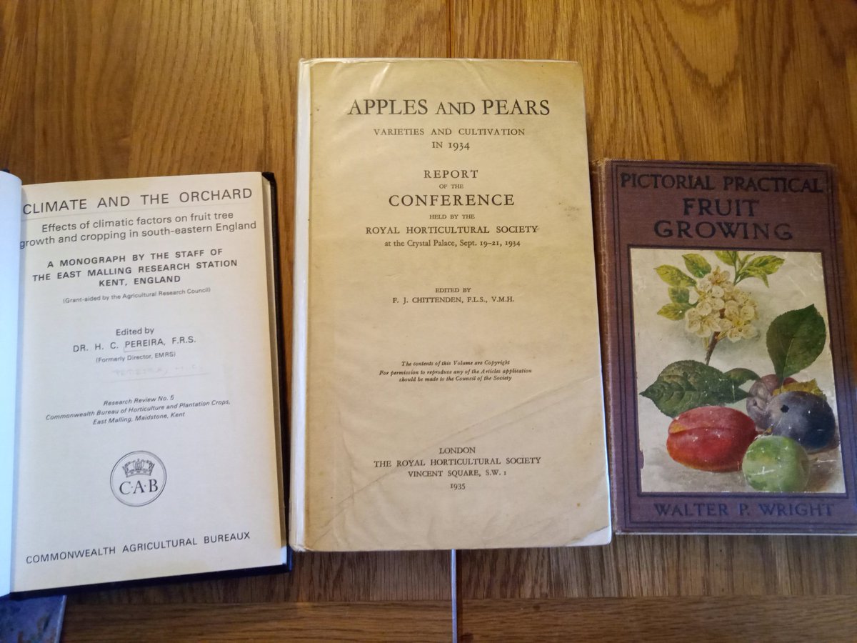 OrchardNotes's tweet photo. A few more additions to the #pomolibrary. Particularly pleased with the report on the 1934 RHS apple and pear conference, which I know has some interesting details about the origins of the "modified Lorette" system of pruning. Plus a list of exhibited varieties ππ https://t.co/SJMBpSB2HI