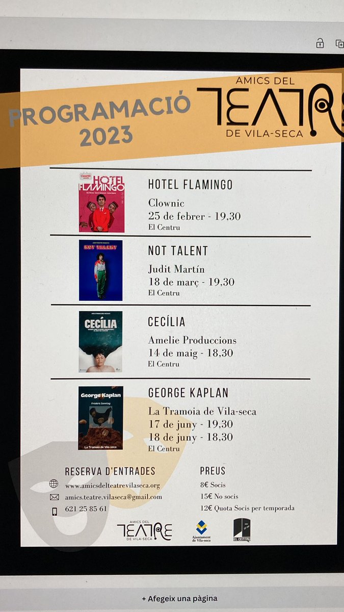 Amicsteatre_vs's tweet photo. Quins nervis!!! Dissabte comença la nova temporada teatral a #Vilaseca. Ens visiten els @ClownicInfo, deixebles i hereus del Tricicle. Amb "Hotel Flamingo" prometen rialles cada deu segons!!! https://t.co/HuHoJC4ihS