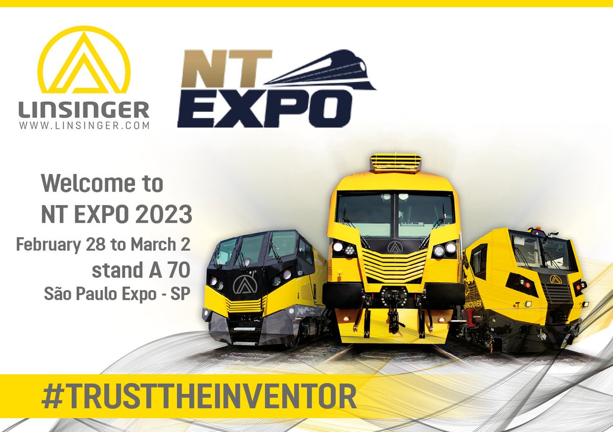Linsinger_at's tweet photo. NT-Expo: We are on our way to São Paolo

Visit us at the largest business platform for the railroad industry in South America, where we will present our new innovations and technologies.
WHEN: February 28 - March 2 /1 pm to 8 pm
WHERE: São Paulo Expo - SP
STAND: A70
#linsinger https://t.co/kW7vQ1JZQ4