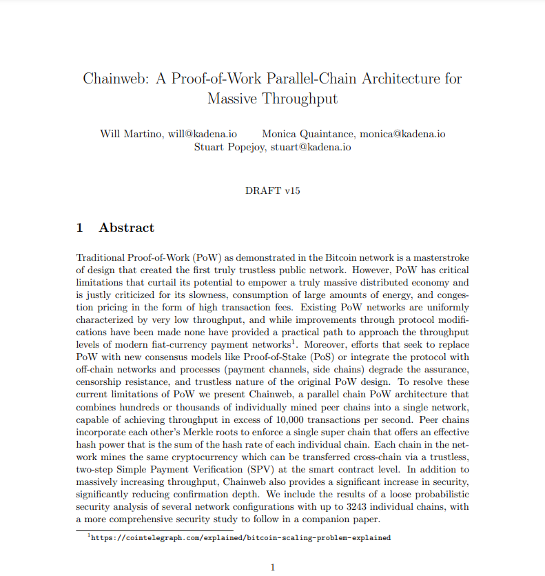 KadenaEcosystem's tweet photo. Have you ever read @Kadena_io's #WhitePaper?
#Chainweb: A Proof-of-Work Parallel-Chain Architecture for Massive Throughput
➡️ https://t.co/TcadVnwLih
#Kadena $KDA #KadenaWhitePaper #KadenaEco https://t.co/zBlqpdJKzv