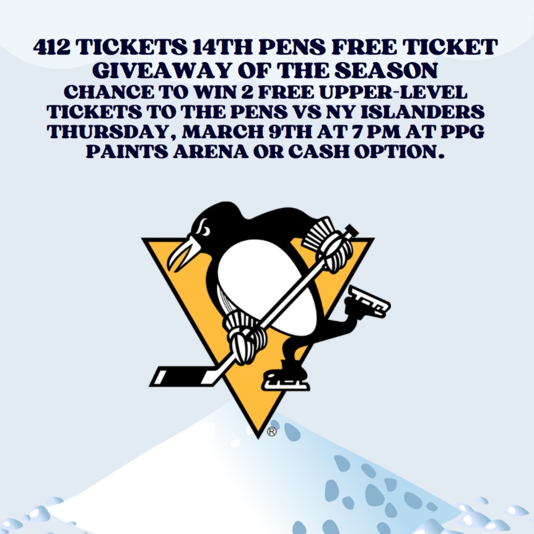 412 Tickets (@412tickets) on Twitter photo #PensFreeTicketGiveaway
Chance to win 2 Free Upper-Level Tickets to Pens vs NY Islanders Thu 3/9 at 7pm or $20 via Cash App or Paypal
Giveaway starts Now ends Mon 2/20 at 11:59pm
Follow, RT & Tag Friends
You can Enter on our FB & IG <a href="/412Tickets/">412 Tickets</a> too
Winner agrees not to Resale Tix #PensFreeTicketGiveaway
Chance to win 2 Free Upper-Level Tickets to Pens vs NY Islanders Thu 3/9 at 7pm or $20 via Cash App or Paypal
Giveaway starts Now ends Mon 2/20 at 11:59pm
Follow, RT & Tag Friends
You can Enter on our FB & IG <a href="/412Tickets/">412 Tickets</a> too
Winner agrees not to Resale Tix