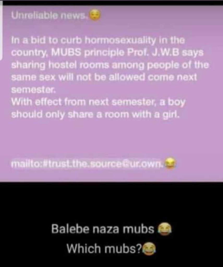 MUBS has no hostel. There is no way we can be talking about this. #fakenews