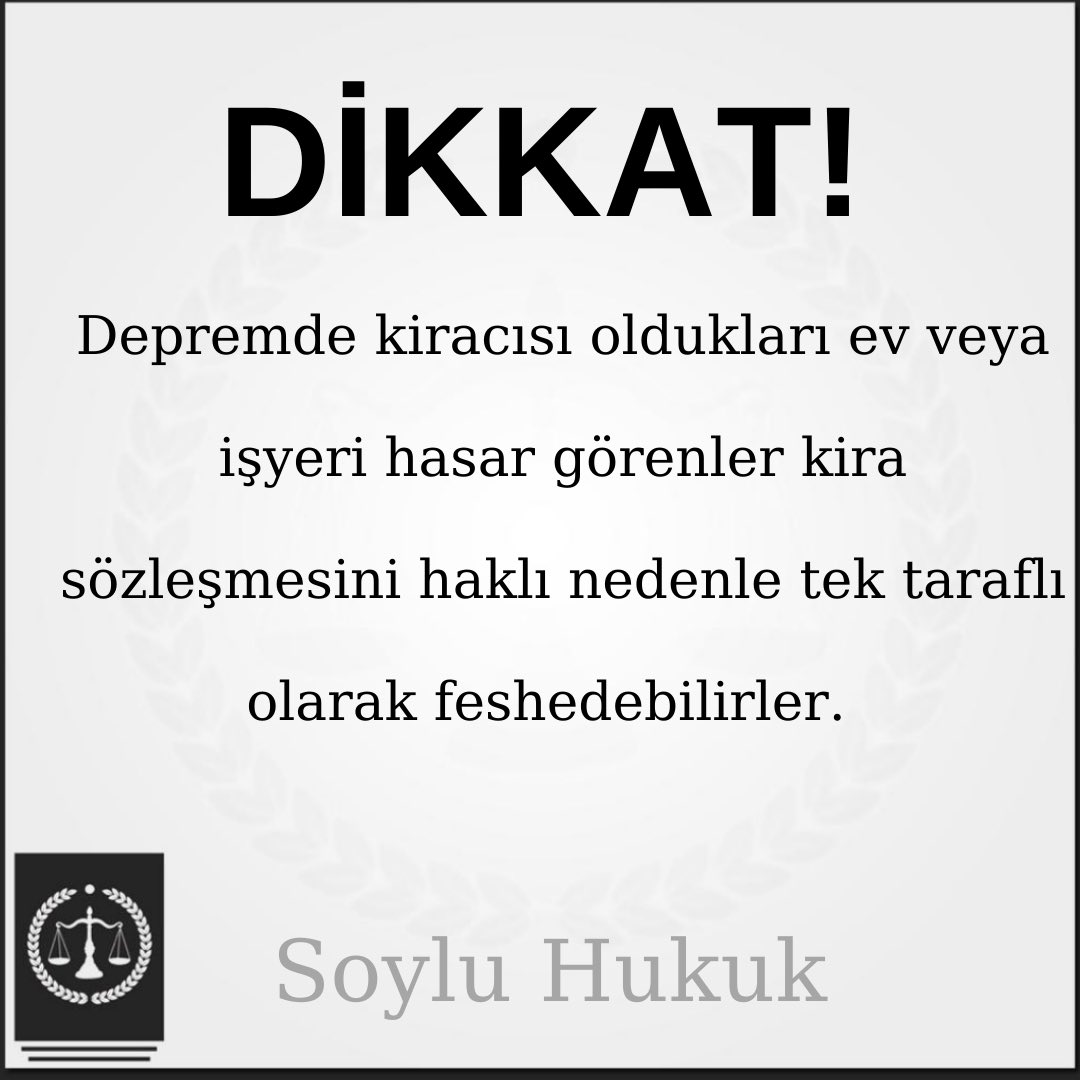 #deprem #kira #kirasözleşmesi #fesih #konut #işyeri