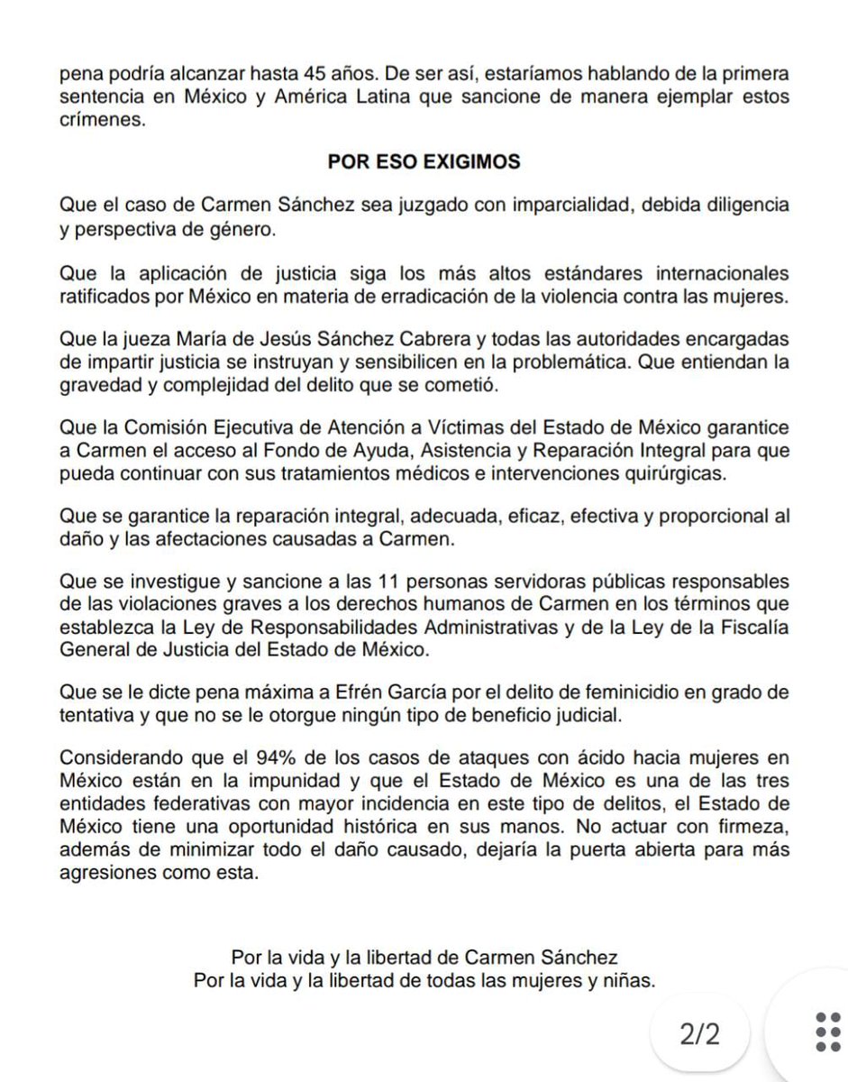 CarmenAnchez's tweet photo. Hoy se cumplen 9 años fe que Efrén intentara matame gok ácido.  Estamos a semanas de la resolución definitiva. La pena que se está pidiendo es de 45 años. De ser así, sería la primera sentencia en México y A.L que castigue de manera ejemplar estos crímenes. #JusticiaParaCarmen https://t.co/s6Z904rqYU