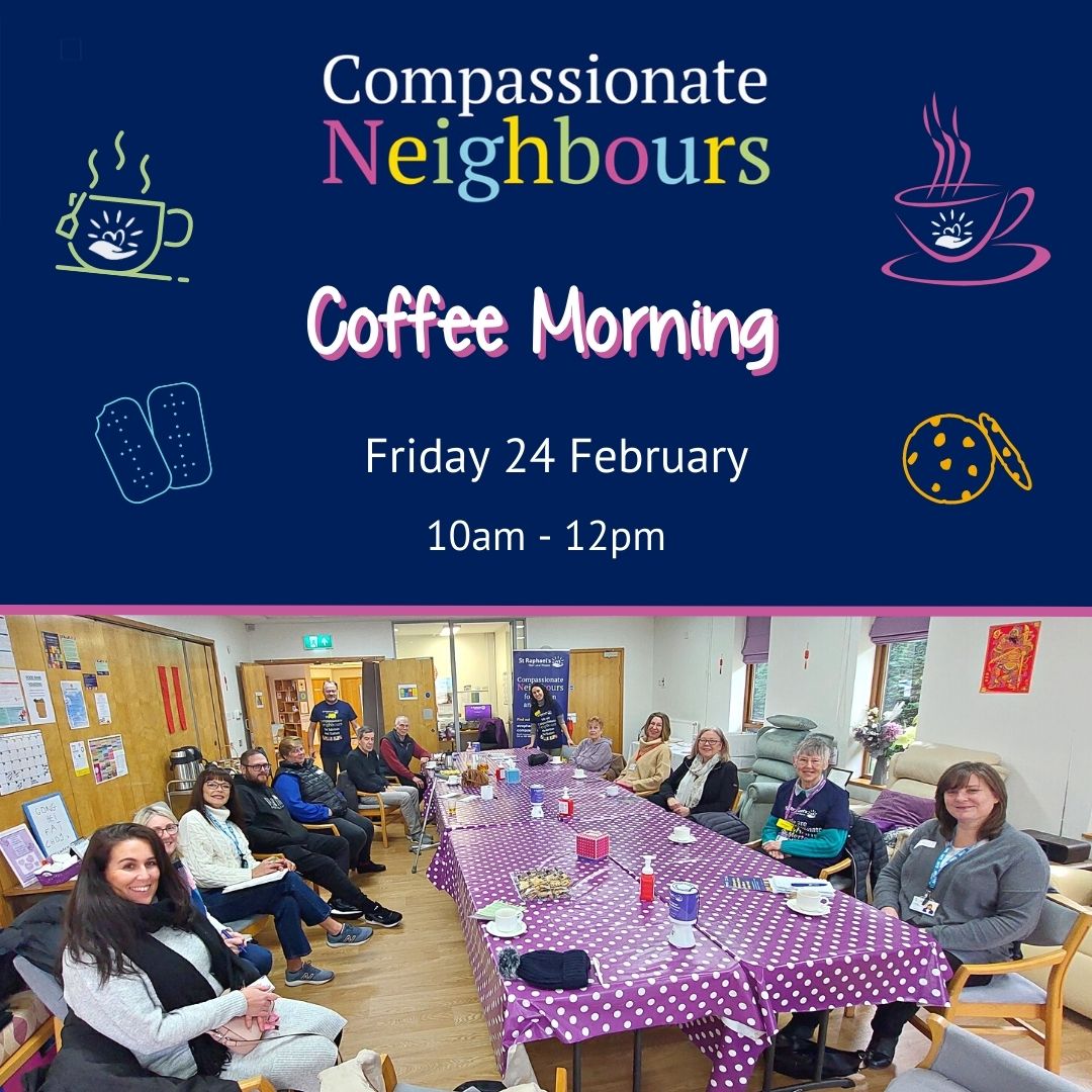 St_Raphs's tweet photo. Fancy a cuppa this Friday? 🍵

We are holding our second Compassionate Neighbours Coffee Morning this week.

Click the link below to find out more: 👇
https://t.co/HYC8RRwXfA

#Merton #Sutton #CoffeeMorning #Wellbeing #CompassionateNeighbours https://t.co/lwf0xCHOsX