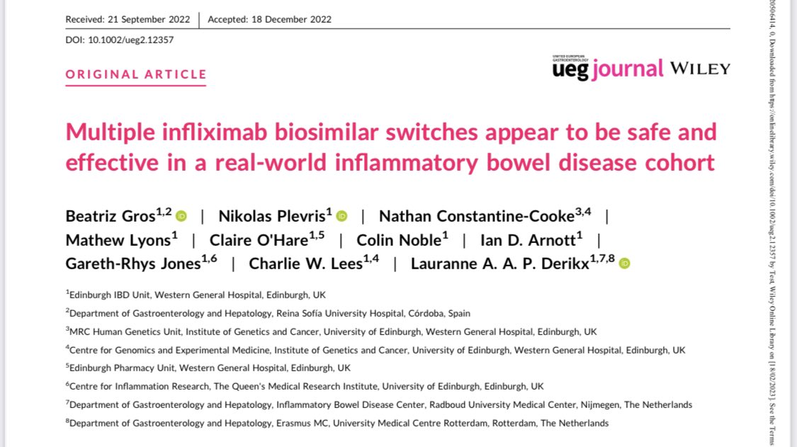 Multiple successive switches from IFX originator to biosimilars are effective and safe in patients with IBD, irrespective of the number of IFX switches. 🧵 Our paper is open for you to read. onlinelibrary.wiley.com/doi/full/10.10…