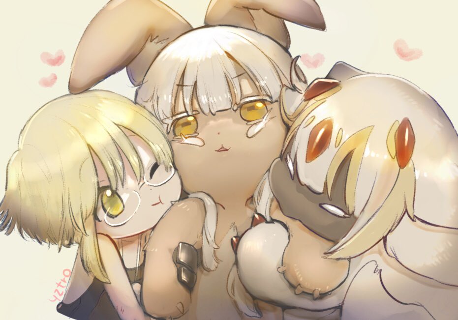 nanachi (made in abyss) animal ears heads together cheek-to-cheek furry yellow eyes white hair 1other  illustration images
