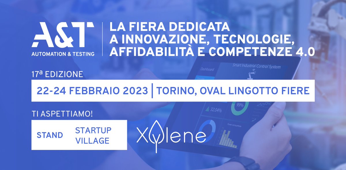 From Wednesday 22 Feb. until Friday 24 Febr. our CTO Giuseppe Benenati will be at the A&amp;T - Automation &amp; Testing 2023 in Turin, Italy. 

Free registration here:  hubs.ly/Q01CSybg0

#A&amp;T #tradefair #supplychain #resilience #sustainability #DPP #Transparency #Blockchain