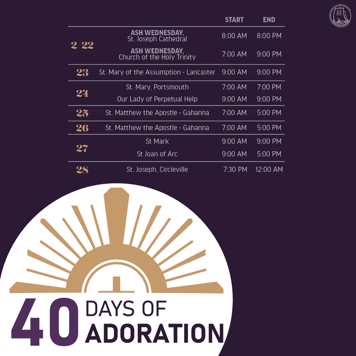 cbuscatholic's tweet photo. 40 Days of Adoration starts in 2 days! Check the calendar below to see where you can adore the Lord in the next week! 

Visit https://t.co/ZJypMWVWD9 for more information and resources. 

#40Days #EucharisticRevival #RPRF #ColumbusCatholic https://t.co/P4JybILVdN