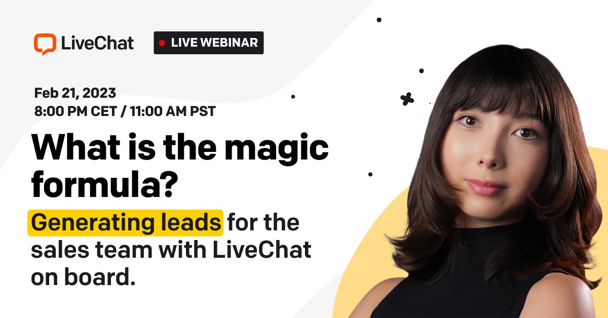 LiveChat's tweet photo. Are you wondering how to maximize the potential of your LiveChat and #sales teams working together? 👀
Look no further! 😎
Our upcoming live #webinar will provide answers and proven examples to supercharge your #leadacquisition efforts using LiveChat 👉 https://t.co/oO2KBjnboi https://t.co/4JYMASVn4b