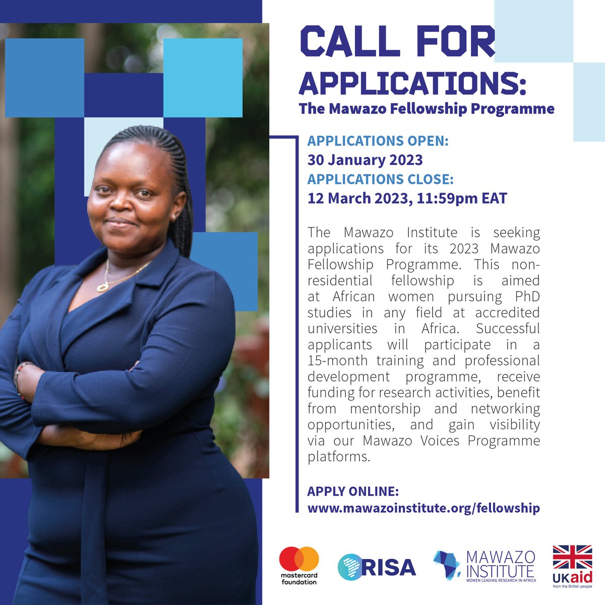 MawazoInstitute's tweet photo. Attention women #PhD scholars across #Africa! 

Did you know our #Call4Applications is ongoing? Apply now to join a cohort of engaged #researchers eager to make a change. 

Could YOU be our next Fellow? 

#MawazoNextCohort #MawazoFellowshipProgramme https://t.co/YqJ9iwwFz9 https://t.co/n3G7irxJ0Z