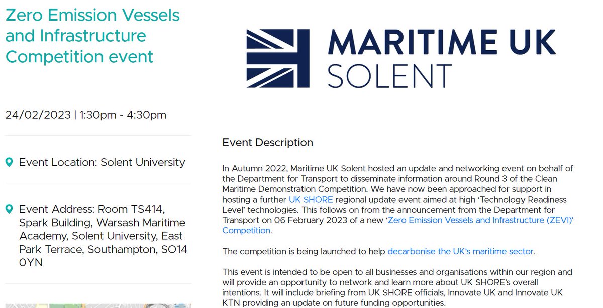 You don't want to miss this @MUKSolent . Register here 👉 lnkd.in/ernpP3jJ in person or virtual.
This Fri 24/2 afternoon @SolentUni  @warsashmaritime with our @innovateuk colleagues. #collaboration #maritime #maritime2050 #netzero @MaritimeUK #Solent