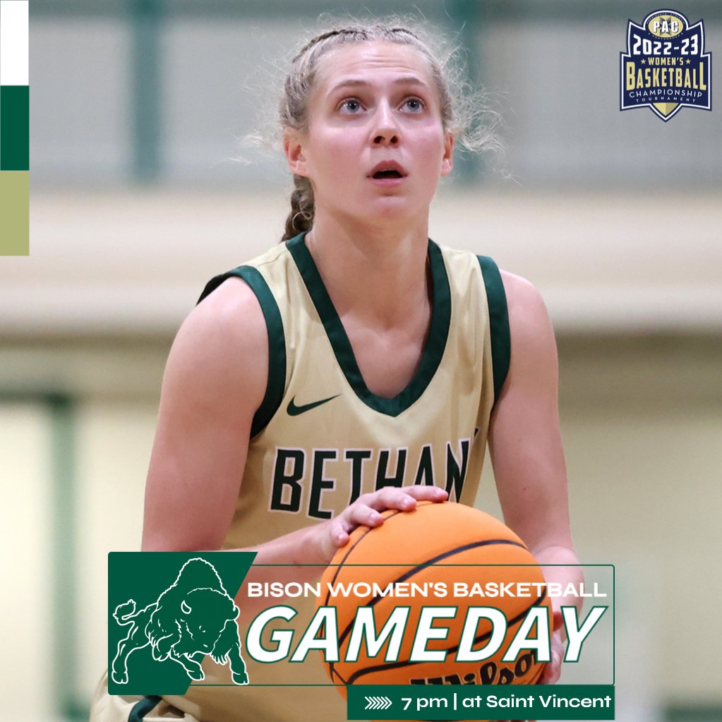 BethanyWV_Bison's tweet photo. It's PAC Tournament time! 

🆚: #2 Saint Vincent  
📍: Latrobe, Pa  
⌚️: 7 pm 
📺: https://t.co/6Qg7SbN24q

#RollBison | #ClimbtheHill | #pachoops | 🦬 🤘🏽 https://t.co/OOu4Zohhko