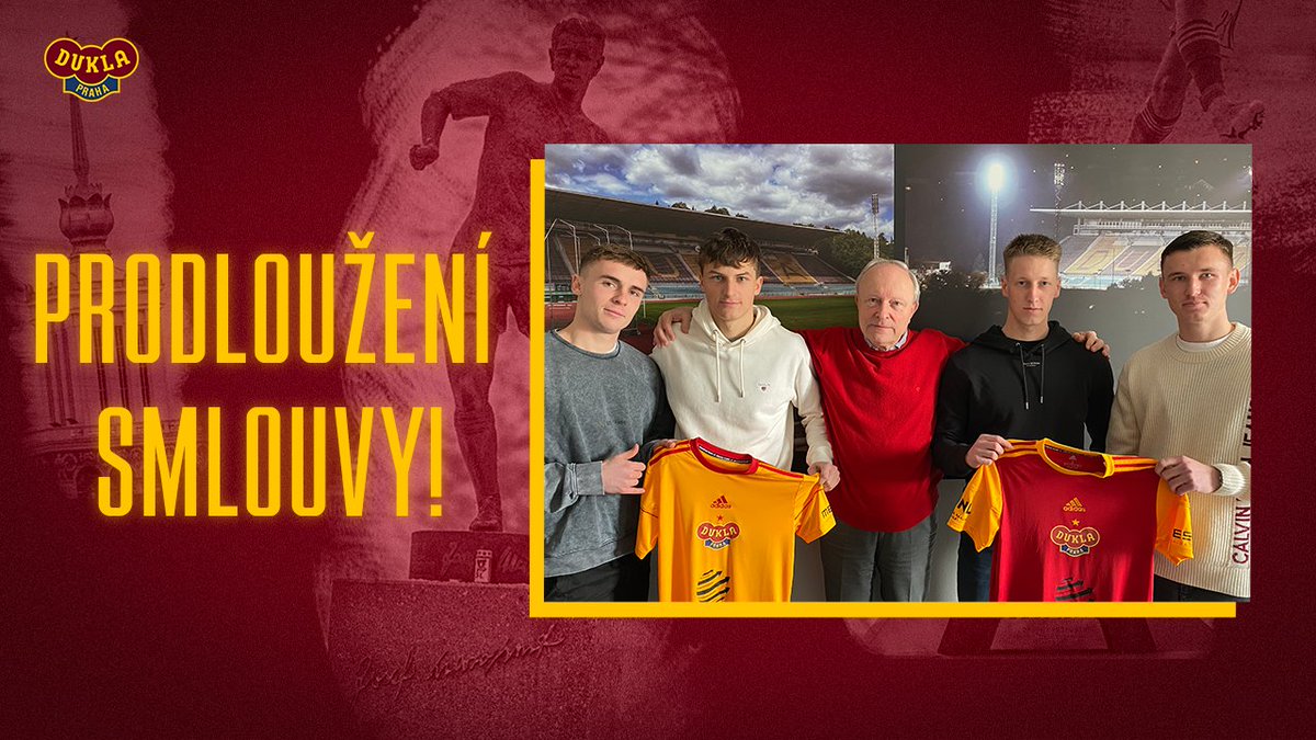 FKDuklaPraha's tweet photo. ✍️ Klub se dohodl na pokračování spolupráce s čtyřmi mladými hráči z 🅰️-týmu. Prodloužení smlouvy podepsali Štěpán #Šebrle, Jiří #Hrubeš, Jakub #Uhlíř a Ondřej #Ullman! Ať se dál daří, kluci! 💪
📲 https://t.co/iEmvWOCbb9 https://t.co/UjEatuJSKp