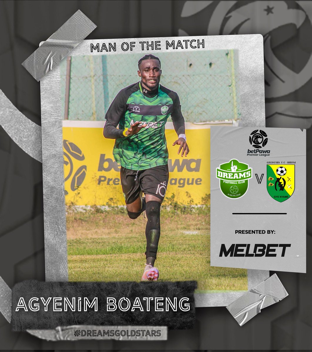 DreamsFootballC's tweet photo. ๐ | MOTM
Introducing your @MelbetGhana Man of the Match.
#Agyenim Boateng
#DREAMSGOLDSTARS | 1๏ธโฃ-0๏ธโฃ https://t.co/cXhxONb0Wc