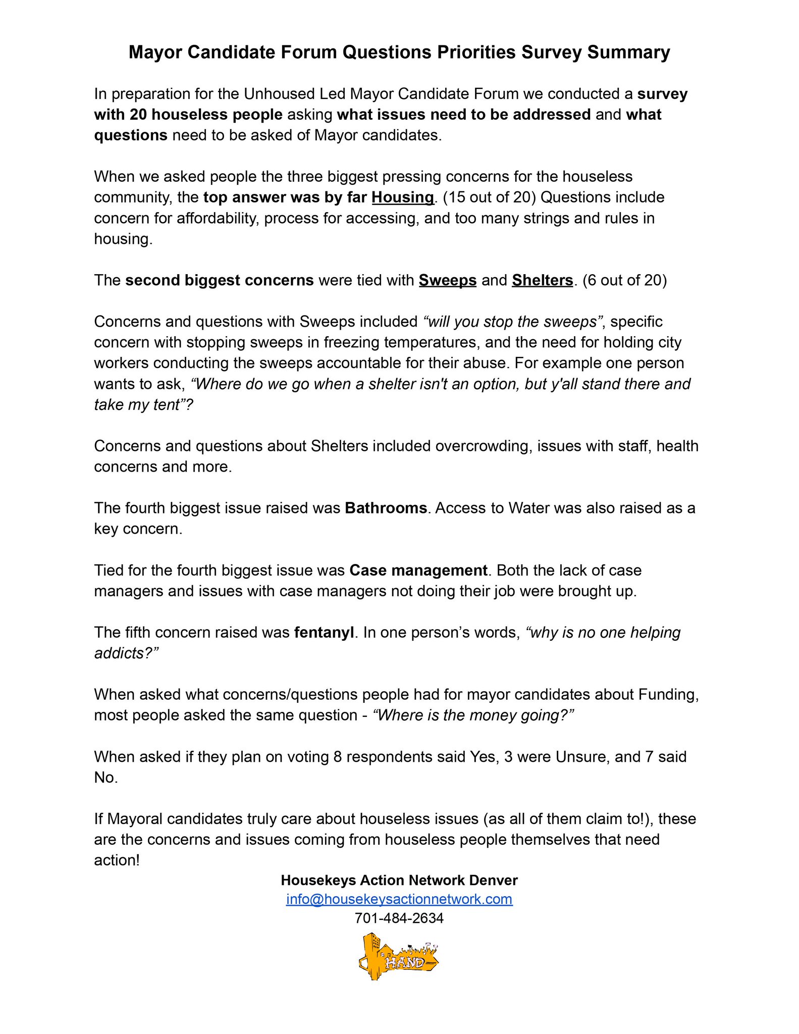 Housekeys Action Network Denver on Twitter "This is a summary of our survey with houseless