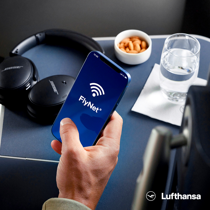 Lufthansa_India's tweet image. Board, take off and start surfing without delay: You can now buy the #FlyNet® access for your upcoming flight in advance. Choose the plan as per your requirements and ensure limitless communication from above the clouds. #OnboardWifi #InflightService bit.ly/3YIhrap